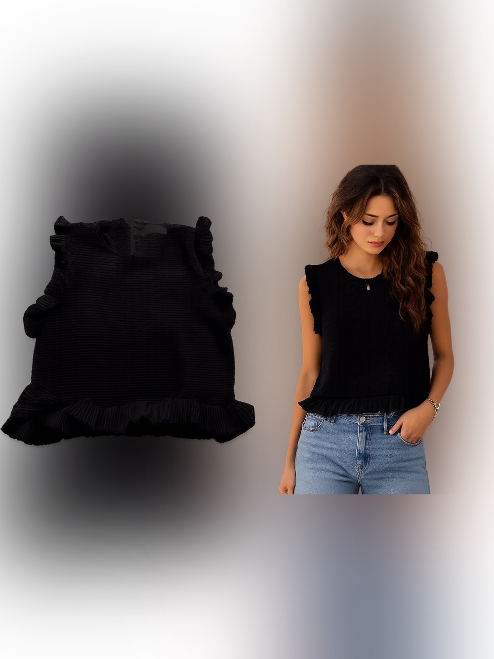 Petal & Pup Black Ruffle Trim Sleeveless Tank